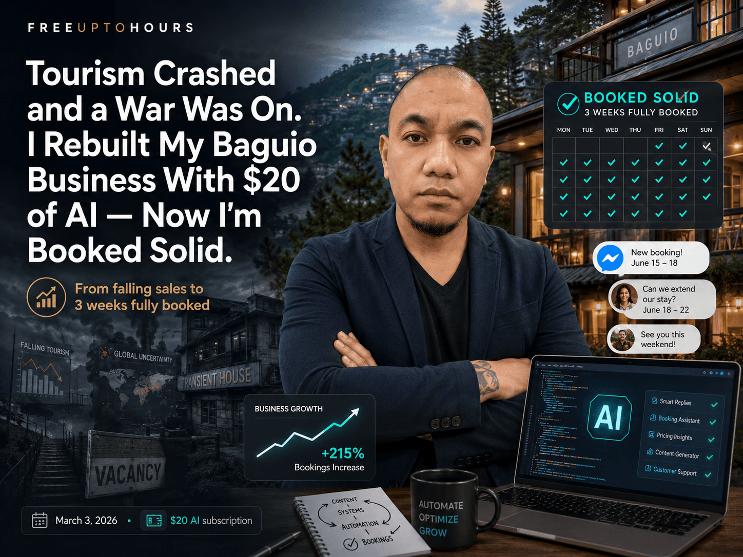 Tourism Crashed and a War Was On. I Rebuilt My Baguio Business With $20 of AI — Now I'm Booked Solid.