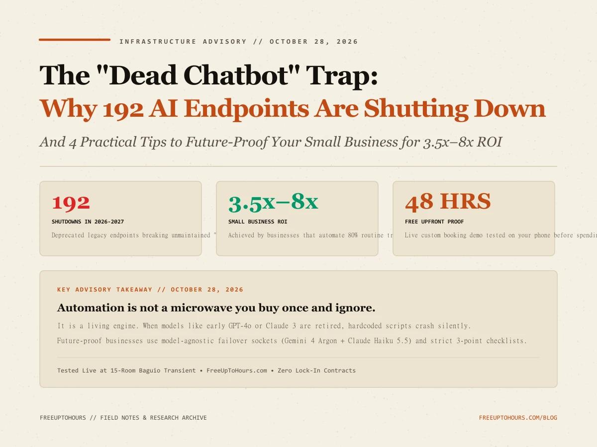The "Dead Chatbot" Trap: Why 192 Upcoming AI Model Shutdowns Will Break Old Automations (And 4 Tips to Future-Proof Your Small Business)